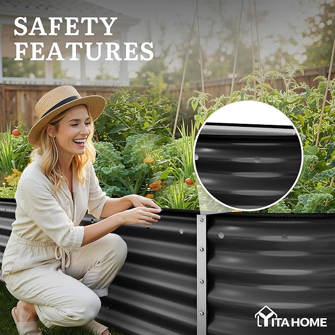 YITAHOME 17" Tall 9 in 1 Large Raised Garden Bed Kit, 8x2x1.4ft Galvanized Metal Planter Box with Gloves & Safety, Outdoor Above Ground Planters for Plants Vegetables Flowers, Black