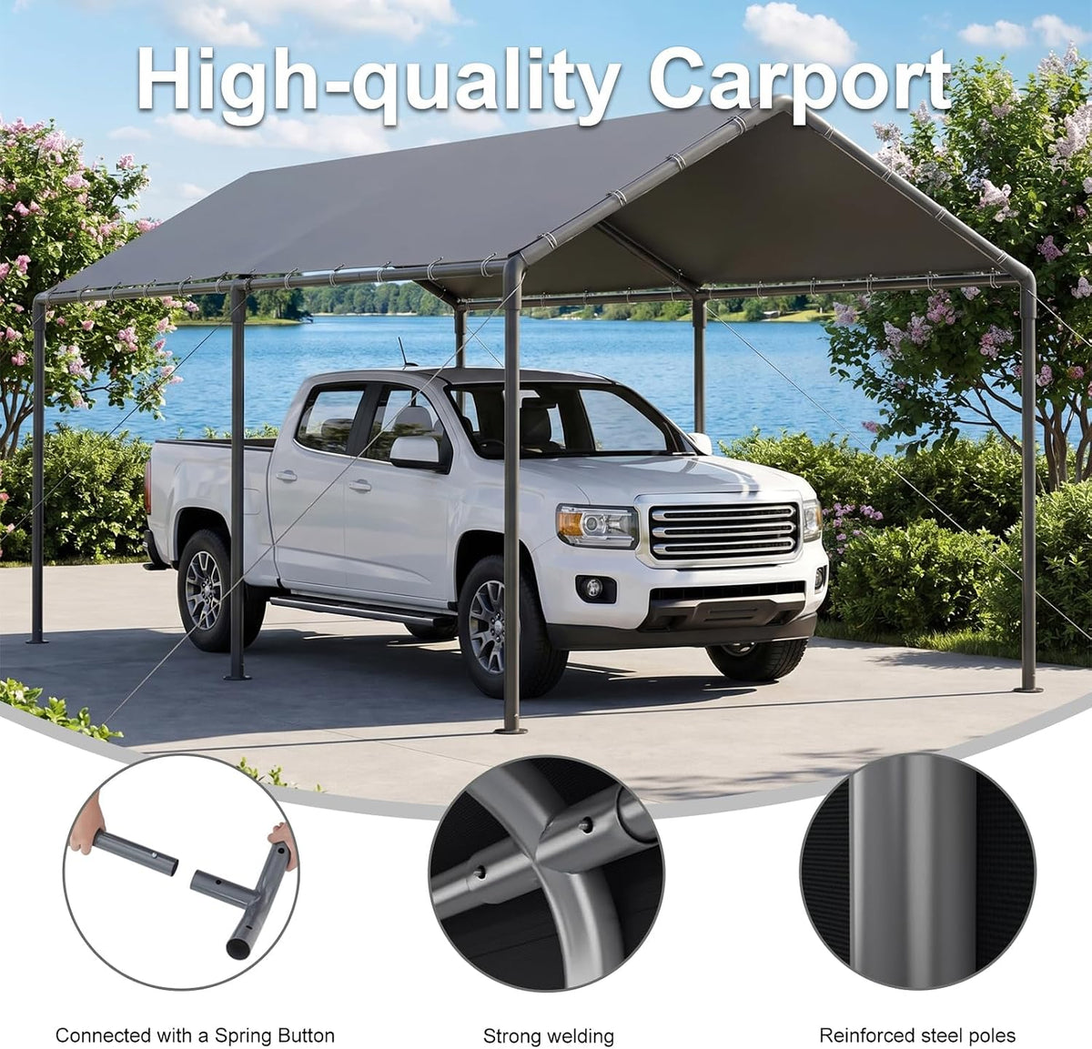 carport, heavy duty galavanized carport canopy, party car, side view