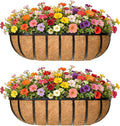 30 Inch Railing Planter Window Box Deck Balcony Rail Planter with Coco Liner Metal Wall-Mounted Coconut Liner Basket English Horse Trough for Outdoor Balcony Porch Fence Patio (2 Pack)