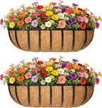30 Inch Railing Planter Window Box Deck Balcony Rail Planter with Coco Liner Metal Wall-Mounted Coconut Liner Basket English Horse Trough for Outdoor Balcony Porch Fence Patio (2 Pack)