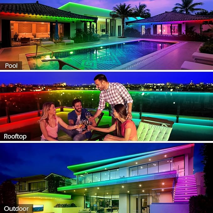 AILBTON 400FT Outdoor LED Strip Lights Waterproof,IP68 Outside Led Light Strips Waterproof with Bluetooth App Remote Control,Music Sync RGB Exterior Led Rope Lights,for Balcony,Deck,Roof,Garden,Pool