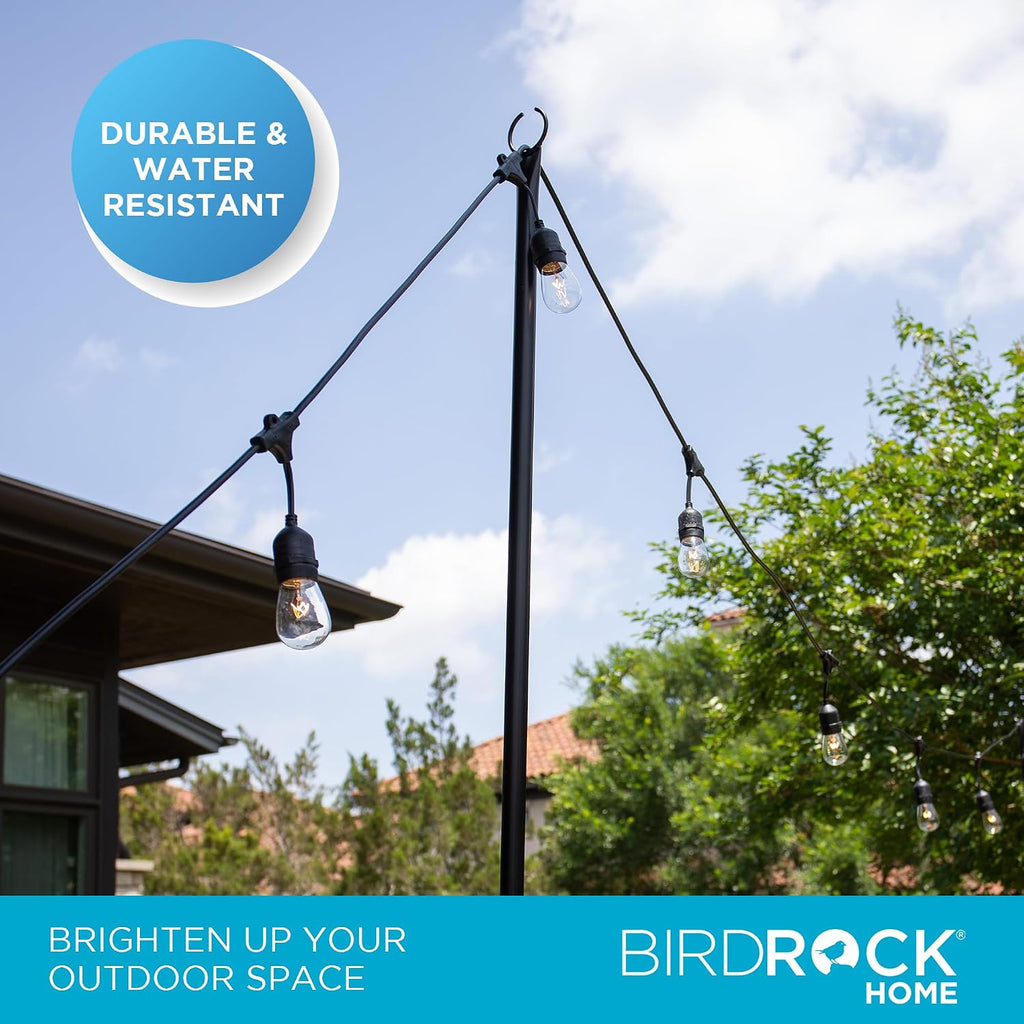 BIRDROCK HOME Poles for Outdoor String Lights - Weather Resistant, Durable, Easy to Install, Sturdy Pole for Garden, Patio & Backyard - Set of 2, 10ft, Black