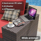 ALAULM 13 Pieces Outdoor Patio Furniture Set with Propane Fire Pit Table Outdoor Sectional Sofa Sets Patio Furniture 43" Gas Fire Pit Brown PE Rattan Patio Conversation Set w/10 Cushions (Rose Red)