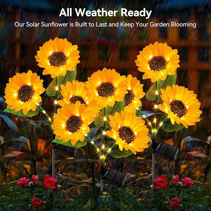KOOPER Solar Lights Outdoor Decor - 6 Pack Solar Garden Lights with 18 Sunflower Lights, Auto ON/Off, Waterproof for Garden, Patio, Backyard