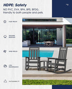 KINGYES Oversized Outdoor Rocking Chair Set of 8, All-Weather Patio Rocking Chairs for Porch, HDPE Outdoor Patio Rockers with High Back & Wide Seat for Garden, Lawn, Gray