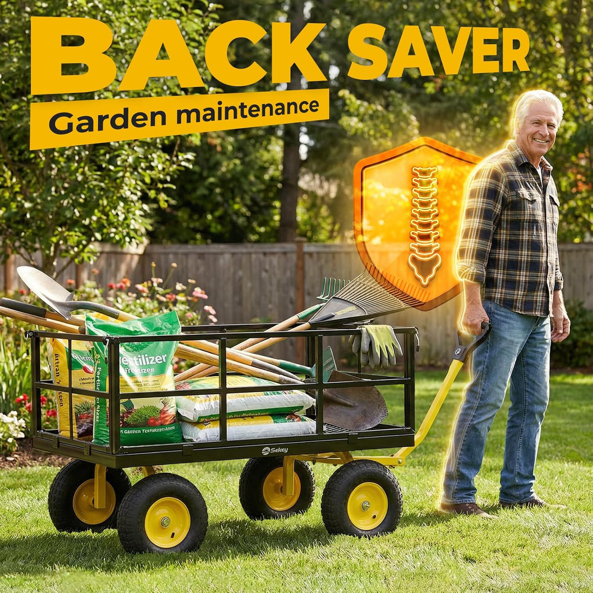 sekey 12 cu ft steel garden cart, 1600 showing dimensions