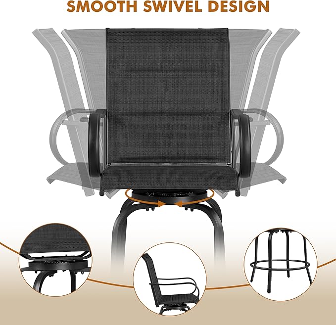 Yaheetech 4 Piece Patio Swivel Bar Stools, Texteline Outdoor Chairs with High Back/Armrest/Footrest, All Weather Padded Seating Outdoor Furniture Height for Outside, Lawn & Garden