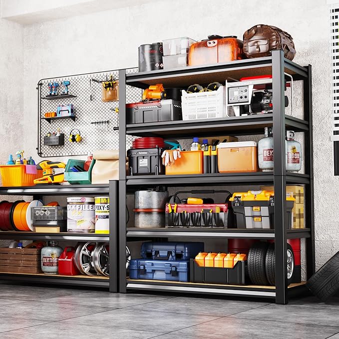 71.2"H-45.6"W Garage Shelving Heavy Duty Storage Shelves, Metal Adjustable Shelving Unit, Utility Garage Organizer Shelf for Basement, Pantry, Kitchen, Warehouse, 45.6"Wx17.7"Dx71.2"H, Black