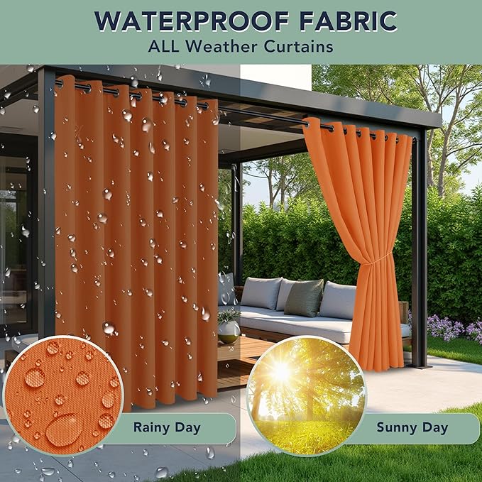 Patio Curtains Outdoor Waterproof - 6 Panels Privacy Weatherproof Outside Curtains with Grommets for Pergola, Gazebo, Porch, Cabana, Balcony, 54 x 95 Inch, Mecca Orange