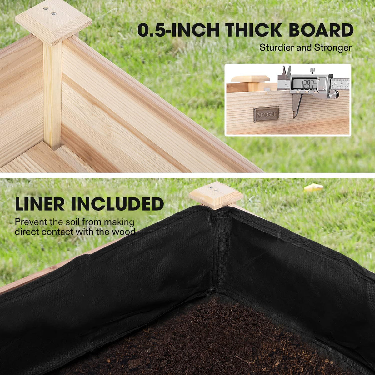 vivosun raised garden bed with legs & wheels showing dimensions