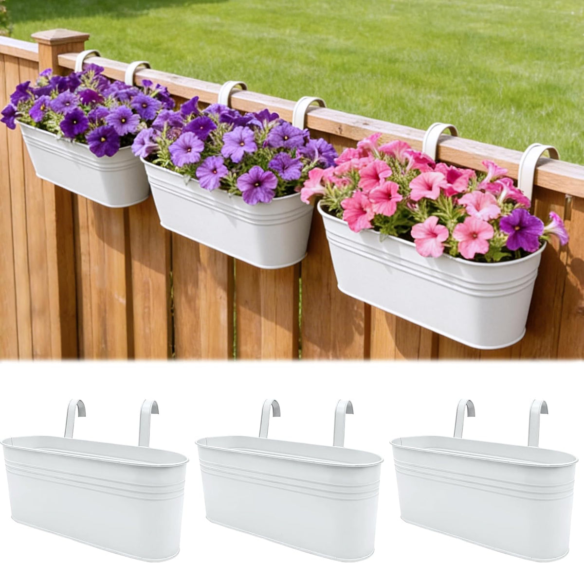 metal railing planter boxes 16 inch, 3-pack adjustable, main product view
