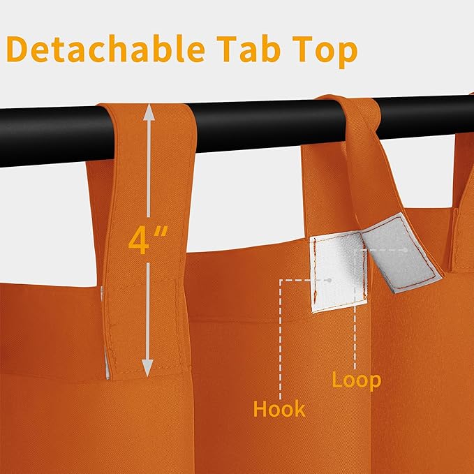 Easy-Going Outdoor Patio Curtains Detachable Tab Top Windproof Weatherproof Curtain for Cabana, Porch, Pergola and Gazebo, Tab Bottom Drape, 2 Panels, 110W x 108L inch, Orange