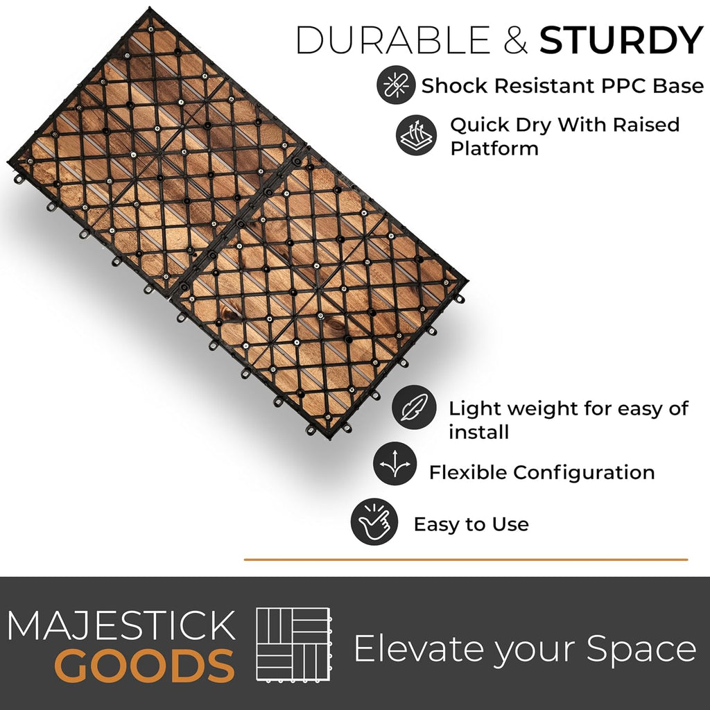 majestick goods 6-pack longboard acacia wood interlocking deck showing dimensions