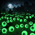 BrizLabs 4 Pack 24 LED Halloween Solar Lights, 2 Modes Outdoor Halloween Eyeball Pathway Lights, Solar Spooky Walkway Light Waterproof, Green Swaying Firefly Lighting for Path Yard Garden Lawn