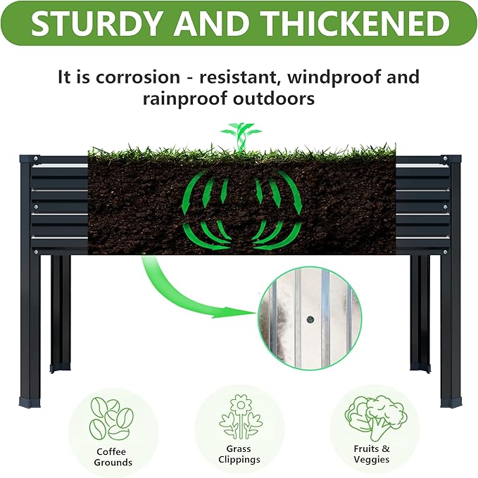 2PCS 48×24×30in Galvanized Raised Garden Bed,Metal Elevated Planter Box with Legs for Patio,Balcony,Backyard,300lb Capacity,Black