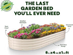 Plant & Plot Galvanized Raised Garden Beds Outdoor // 8×4×1 ft Planter Raised Beds for Gardening, Vegetables, Flowers // Large Metal Garden Box // Patented Tool-Free Design (White)