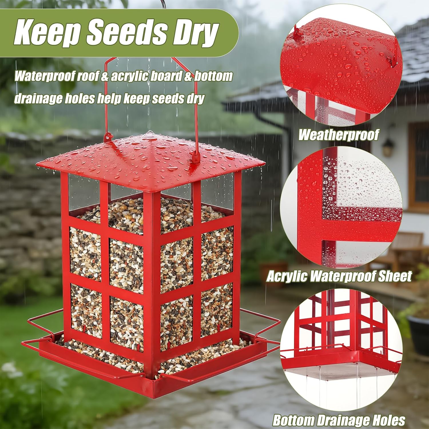 Bird Feeder, 6 LBs Large Capacity Bird Feeders for Outdoor Hanging | Heavy Duty Metal, Wild Birdfeeder, 4 Perches, Rainproof Waterproof, Easy to Fill and Clean, For Outside Garden Yard