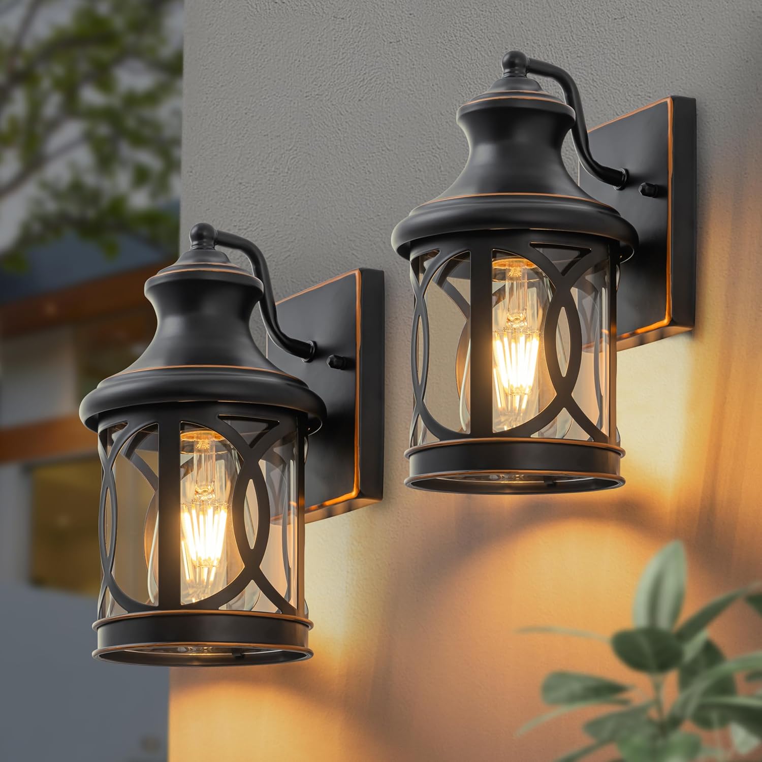 2-Pack Outdoor Wall Lights, Porch Lights, Waterproof Outdoor Wall Sconce, Exterior Light Fixture Oil-Rubbed Bronze Finish with Clear Glass Shade for Garage Patio Front Door Balcony