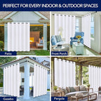 PureFit Outdoor Curtains for Patio Waterproof Weatherproof, UV Resistant Outside Curtains for Gazebo, Front Porch, Pergola, Sun Blocking Privacy Curtain, 100W x 120L inch, 1 Panel, White