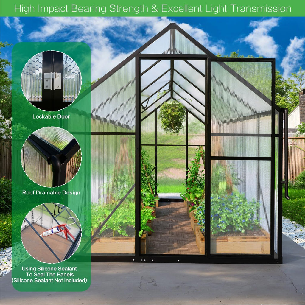 6x10 ft greenhouse for outdoors, polycarbonate green house, close-up detail