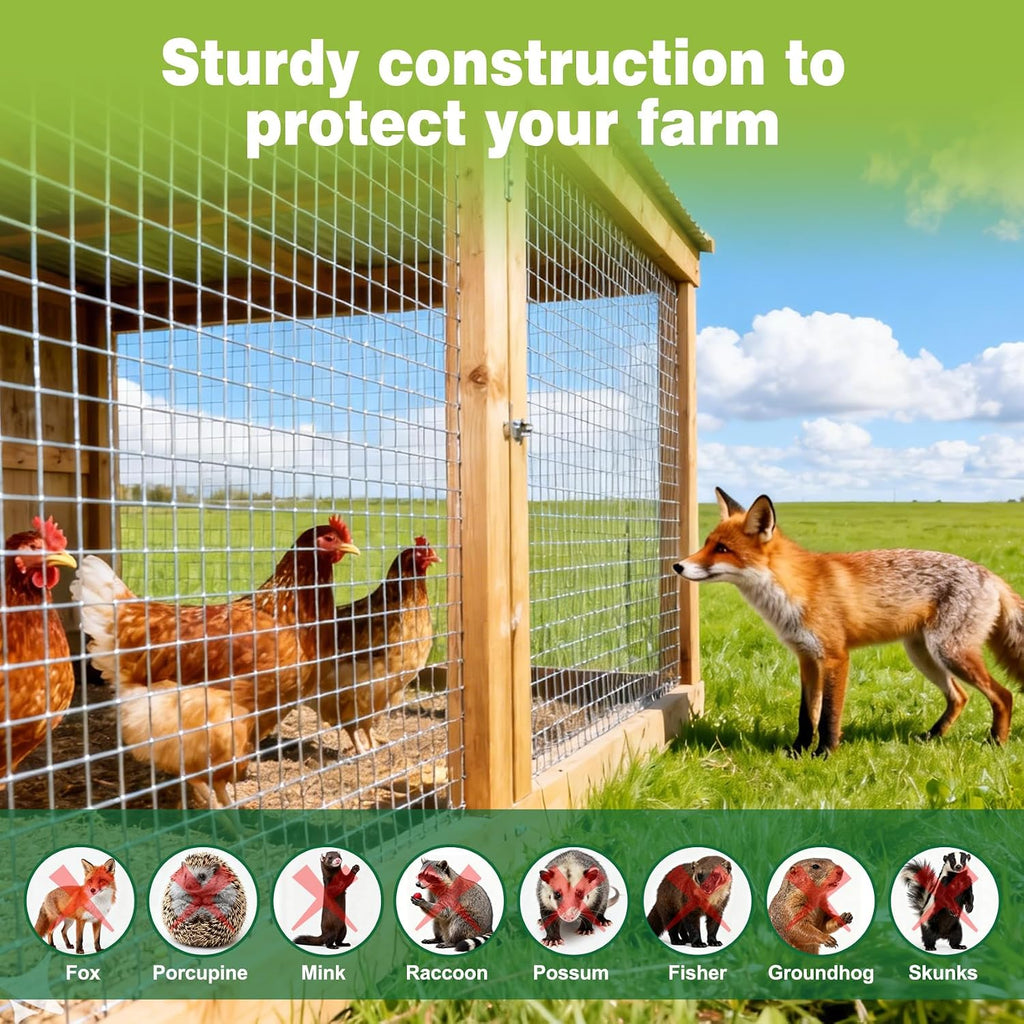 16" x 50' Hardware Cloth - 19 Gauge Heavy-Duty 1/2 Inch Welded Chicken Wire, Hot-Dipped Galvanized Mesh for Chicken Coop & Garden Fencing