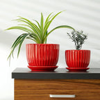 Ton Sin Ceramic Plant Pots - 4/5/6 Inch Red Planters Set of 3 with Drainage Holes and Saucer - Indoor Flower Pots for Plants Ceramic Planters for Indoor Gardening Succulent Pots