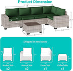 6-Piece Outdoor Patio Furniture Set Wicker Sectional Sofa Set, Patio Conversation Set with Thickened Cushions & Coffee Table for Garden, Backyard, Poolside, Green