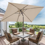 JEAREY 6.5x10 ft Rectangular Patio Umbrellas Rectangle Outdoor Umbrella with Push Button Tilt and Crank, Market Table Umbrella 6 Sturdy Ribs UV Protection for Poolside Garden Backyard Deck, Beige