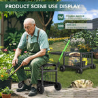 garden cart with seat,3-in-1 rolling seat with wheels, close-up detail