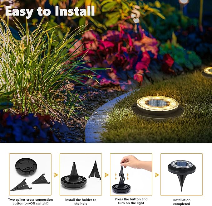 Flacchi Solar Lights Outdoor - Solar Powered Ground Lights Outdoor Solar Disk Light Waterproof Landscape Light for Patio Yard Pathway Walkway Driveway (Warm White, 2 Pack)