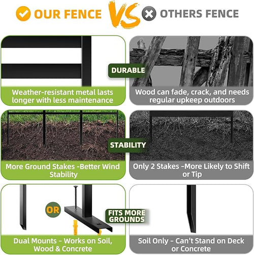 46.4" H X 47.3" W Metal Privacy Screen Outdoor - 10 Panels Freestanding Privacy Fence Panels with Stakes - Decorative Garden Air Conditioner Trash Can Pool Equipment for Backyard Patio
