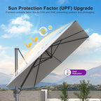 PURPLE LEAF 9' X 11.5' Rectangle Cantilever Umbrella with Base Outdoor Large Aluminum Patio Umbrella with 3-Year Fade Resistance Recycled Fabric and 360-degree Rotation for Deck Garden, Pebble Grey