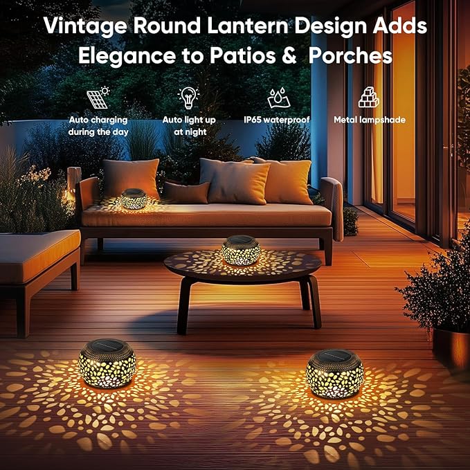 Solar Lantern Outdoor Patio Decor: Solar Lanterns Outdoor Waterproof Hollow Out Retro Metal Solar Powered, Outside Yard Porch Garden Balcony Desk Bedroom Indoor Tabletop Decorations 2 Lighting Colors