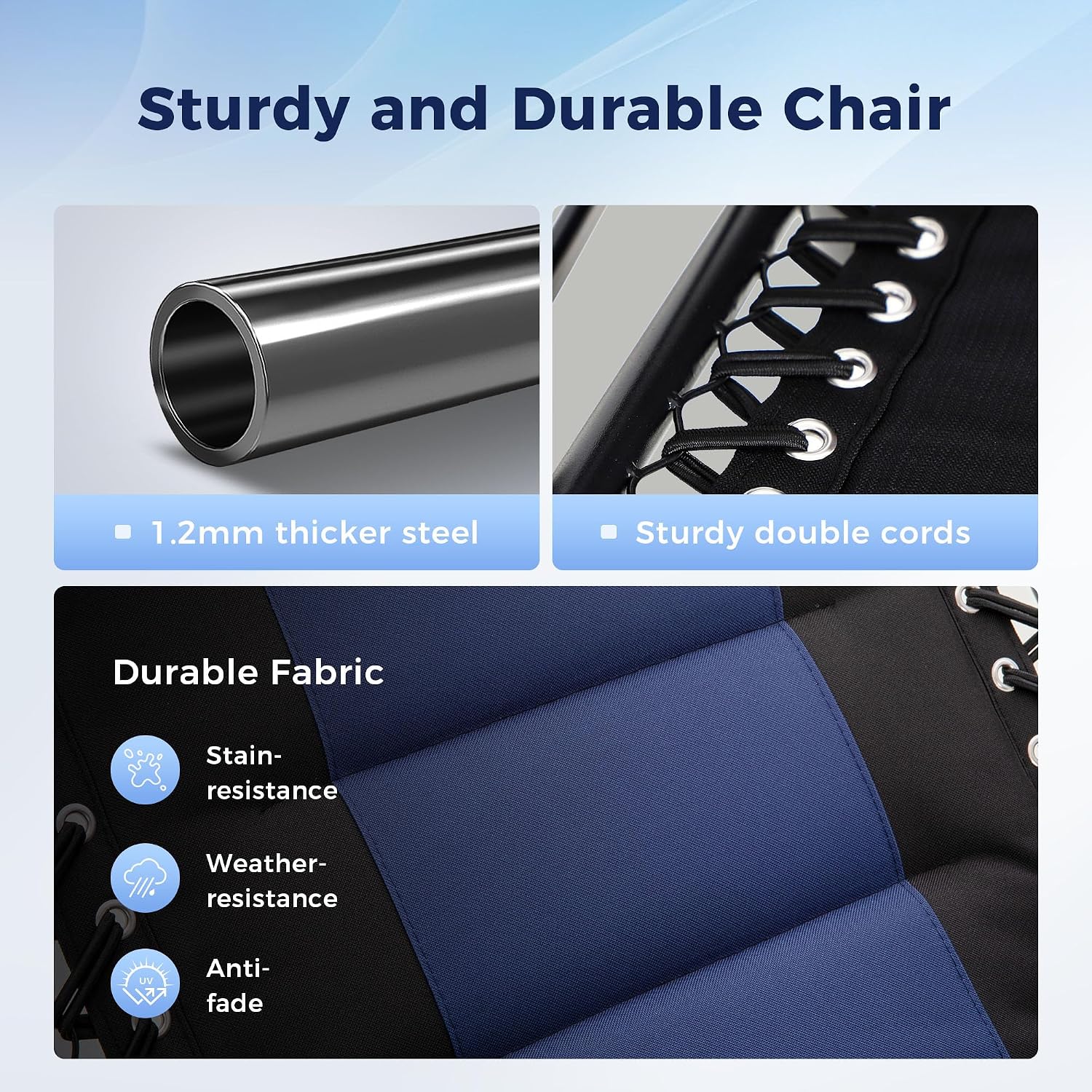 MAISON ARTS Foldable Zero Gravity Chair Set of 2, Cup Holder, 28" Seat Blue | Outdoor Foldable Recliner, Removable Cup Holder, 28in Seat, Armrest Included, Holds Up to 400 LBS