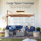 Best Choice Products 10ft Square Cantilever Patio Umbrella w/Base Included, Woodgrain Pattern Pole & Solar LED Lights, 360-Rotation, Offset Hanging Outdoor Shade - Red