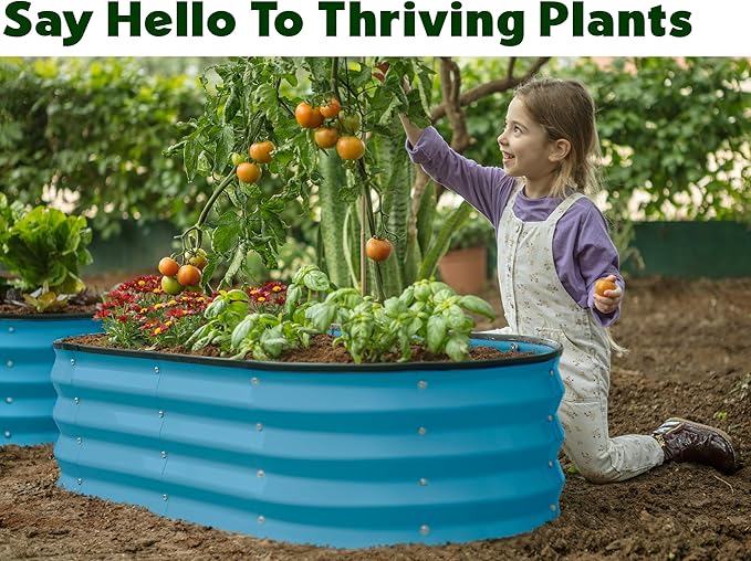 Plant & Plot Galvanized Raised Garden Beds Outdoor // 4×2×1 ft Planter Raised Beds for Gardening, Vegetables, Flowers (Teal) // Large Metal Garden Box