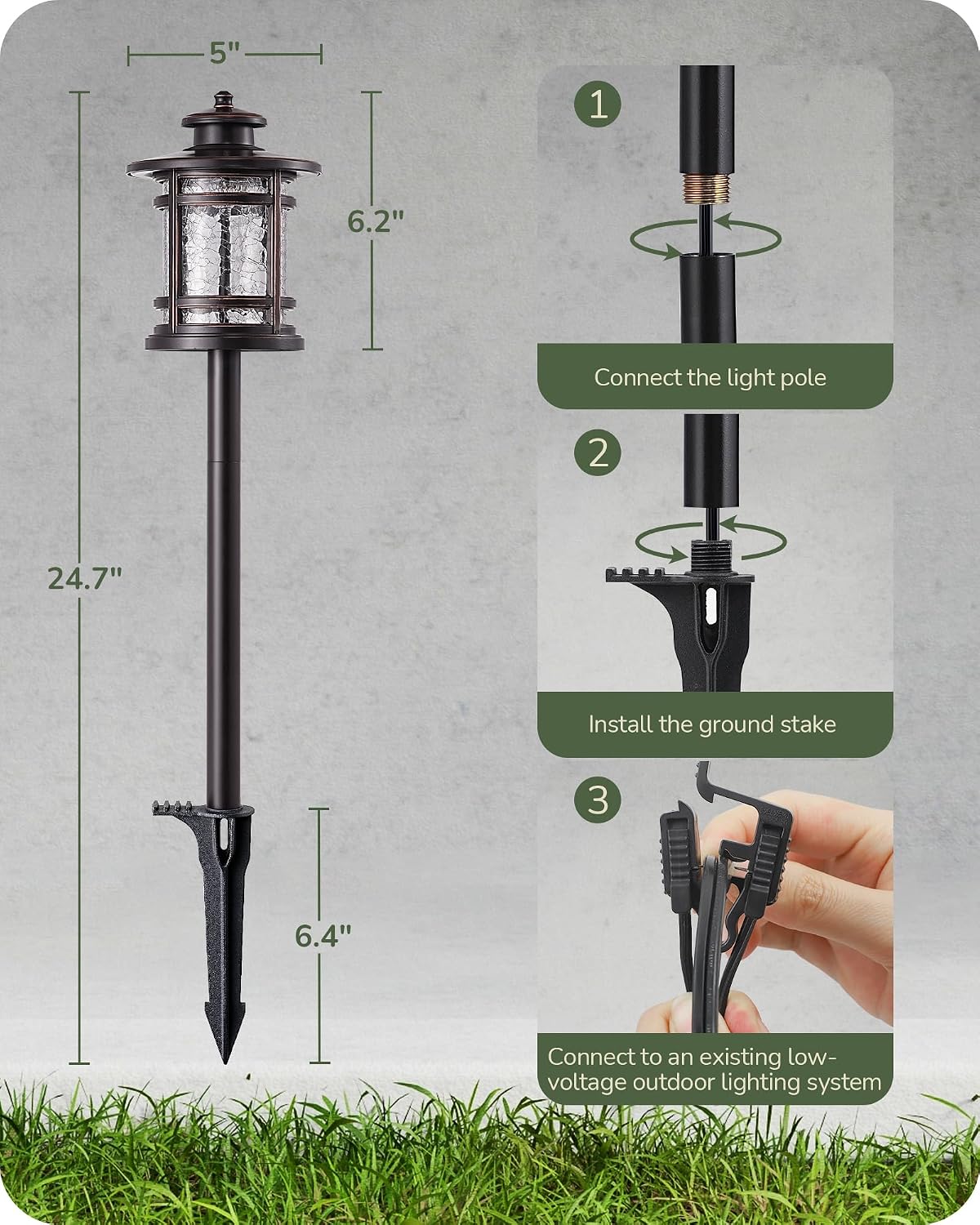 EDISHINE Low Voltage Pathway Lights Waterproof Landscape Path Lights 6 Pack | Hammered Glass, 3.4W 155LM 12V 3000K, 50,000H, Weatherproof for Yard, Garden, Driveway, Oil-Rubbed Bronze