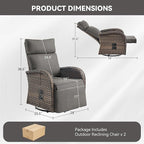 Zero Gravity Patio Swivel Rocking Recliner Chairs Set of 2 - Wicker Outdoor Lounge Chair with Adjustable Backrest & Footrest, All Weather Reclining Rocker Chairs with Thick Cushion for Pool Deck Grey
