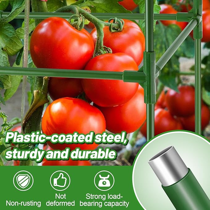 ANPHSIN Tomato Cages with 17 Gallon Grow Bags - 46'' Heavy-Duty Plant Support Cage Kit, Garden Pots with Square Plant Trellis for Flowers Vegetables Cucumber Vertical Climbing Vines, 2 Sets