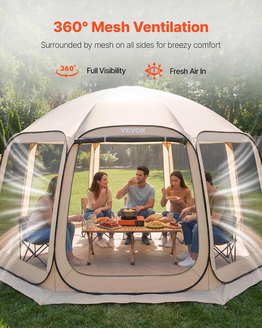 vevor pop up screen house tent, 15 x, front angle view