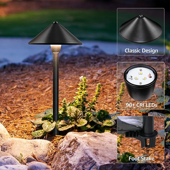 SUNVIE Low Voltage Landscape Lights 3W LED Pathway Lights Low Voltage 3000K Landscape Lighting 12-24V Waterproof Aluminum Wired Landscape Path Lights for Garden Walkway Yard ETL Listed Cord, 12 Pack