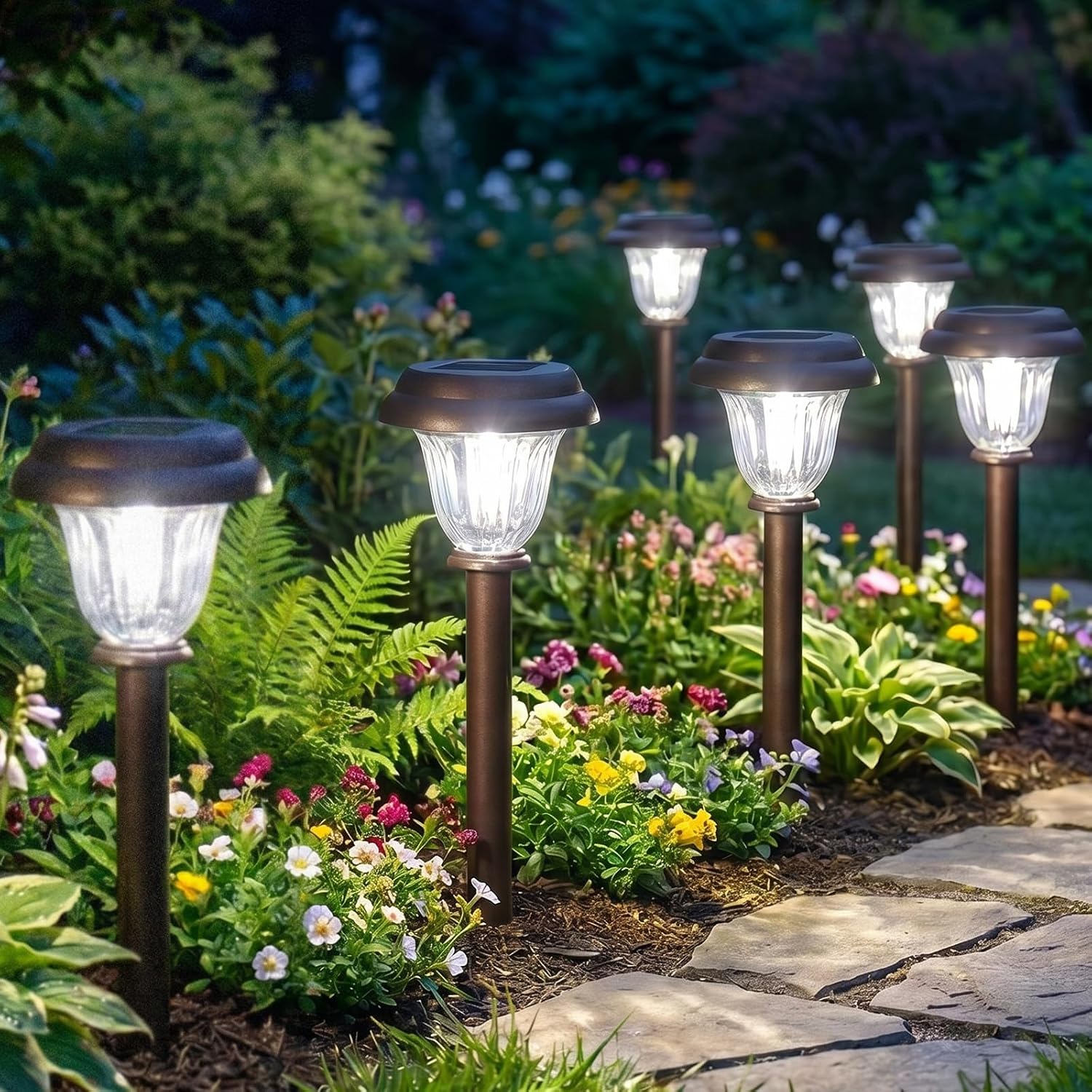 DERAYSION 8 Pack Solar Lights Outdoor Pathway, Stainless Steel Glass Solar Garden Lights, Auto On/Off Long-Lasting Waterproof Outdoor Solar Lights for Yard, Landscape, Path, Driveway, Walkway Décor