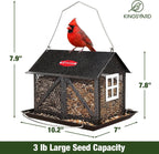 Kingsyard Metal Bird Feeder for Outdoors Hanging, 2-in-1 Wild Bird Feeder with Seed Tray & Built-in Perch, 5 lb Large Capacity for Cardinal Chickadee Finch, Black
