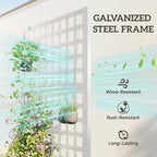 Outsunny Galvanized Raised Garden Bed with Trellis, Metal Planter Box with Drainage Holes, Outdoor Privacy Screen for Climbing Plants, Vegetable, Vines, 35" x 16" x 70", White