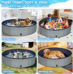 Dog Kiddie Pool for Small Medium Large Dogs, Multiple Pets, 63" Gray | Includes Repair Patches, Non-Slip Bottom, Scratch-Resistant, Collapse Prevention, Indoor & Outdoor Use, Easy Maintenance