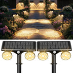 Solar Lights Outdoor Waterproof, Dual Heads Adjustable Solar Spot Lights Outdoor, 2-in-1 Motion Sensor Solar Powered Spotlight Landscape Lighting for Garden, Yard, Pathway- 2 Pack (Warm Light)