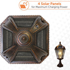 Gama Sonic Outdoor Solar Post Light with Pier Base, Brushed Bronze Finish Aluminum and Rain Glass, Royal Bulb 150 Lumens Warm White LED, Mount on Column or Flat Surface 98B111 Upgraded Panel