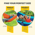 Durable Hammock 500 lb Capacity, Nylon Camping Hammock Chair - Double or Single Sizes w/Tree Straps and Attached Carry Bag - for Travel/Backpacking/Beach/Backyard (Large, Dark Blue & Forest Green)