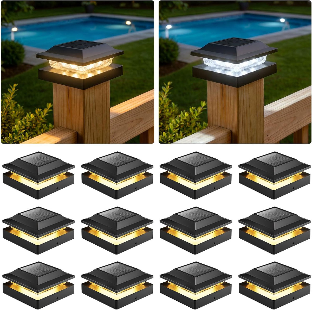 4x4 solar post cap lights 12-pack, 16 led, main product view