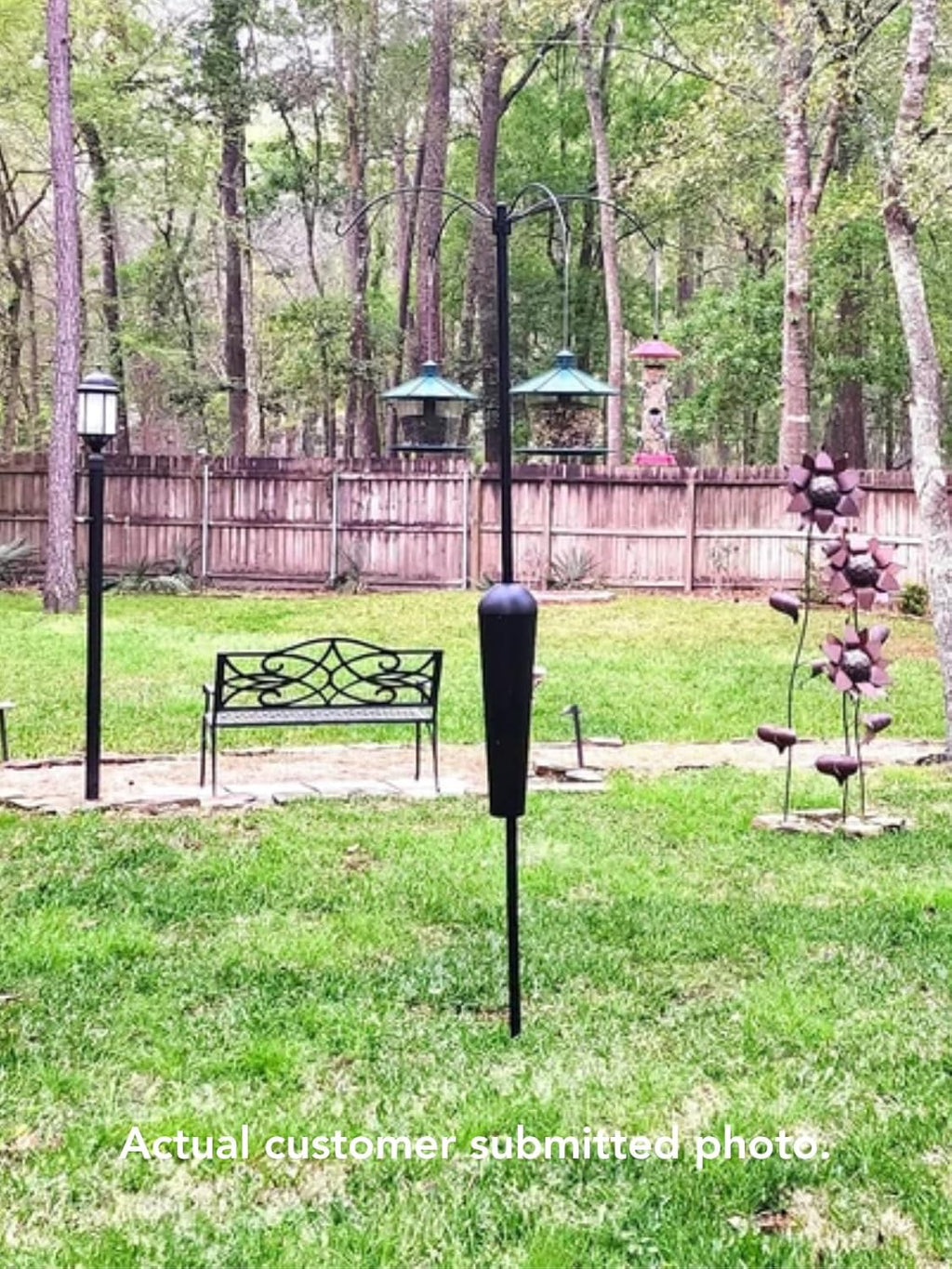 Sequoia Squirrel Proof Bird Feeder Pole System with Patented Spring Baffle, 4 Hanging Stations, Heavy Duty Galvanized Steel with Auger, Adjustable Arms